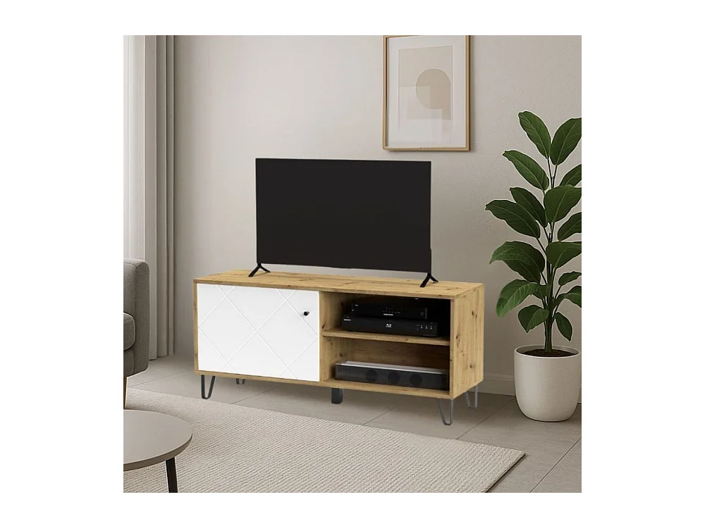 Mobile porta Tv 1 anta e vano a giorno BolloBO01B 123x40x55H colore rovere bianco