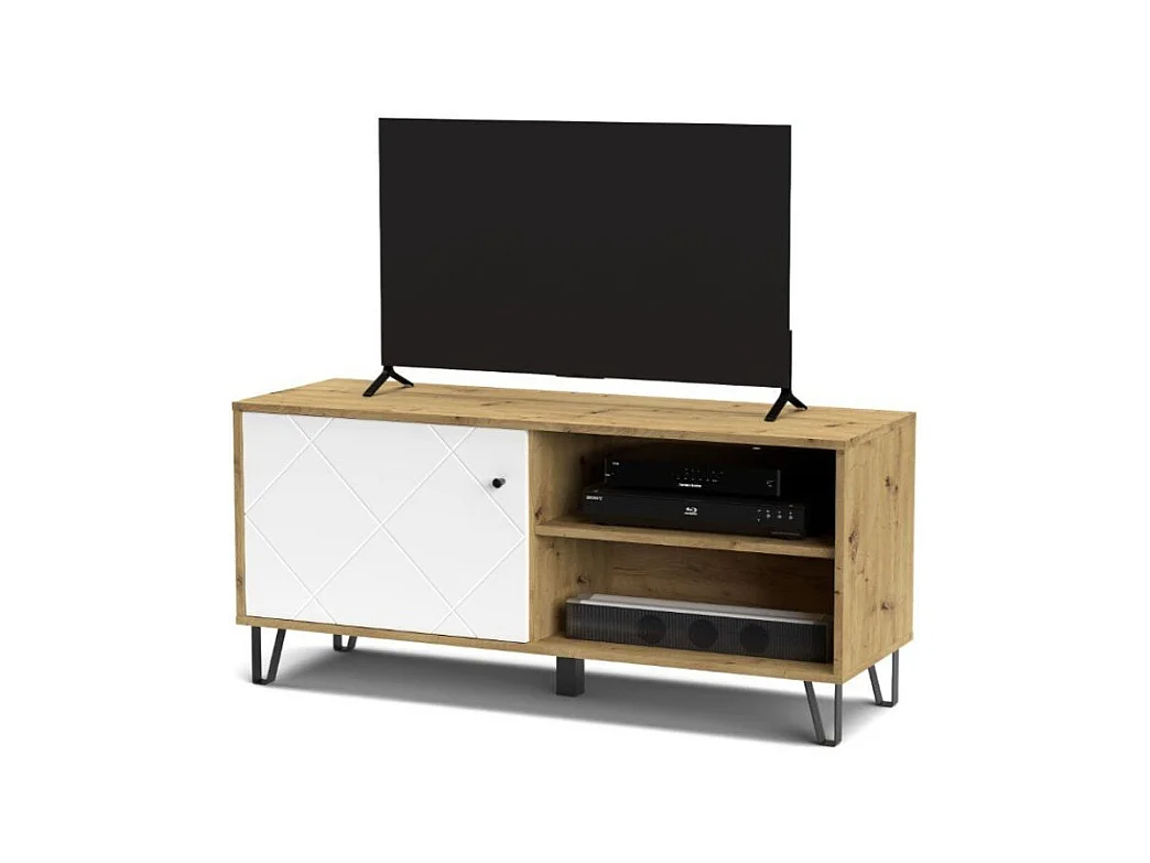 Mobile porta Tv 1 anta e vano a giorno BolloBO01B 123x40x55H colore rovere bianco