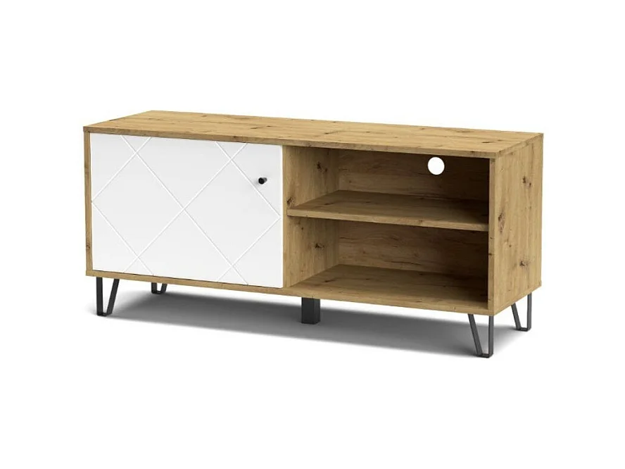 Mobile porta Tv 1 anta e vano a giorno BolloBO01B 123x40x55H colore rovere bianco