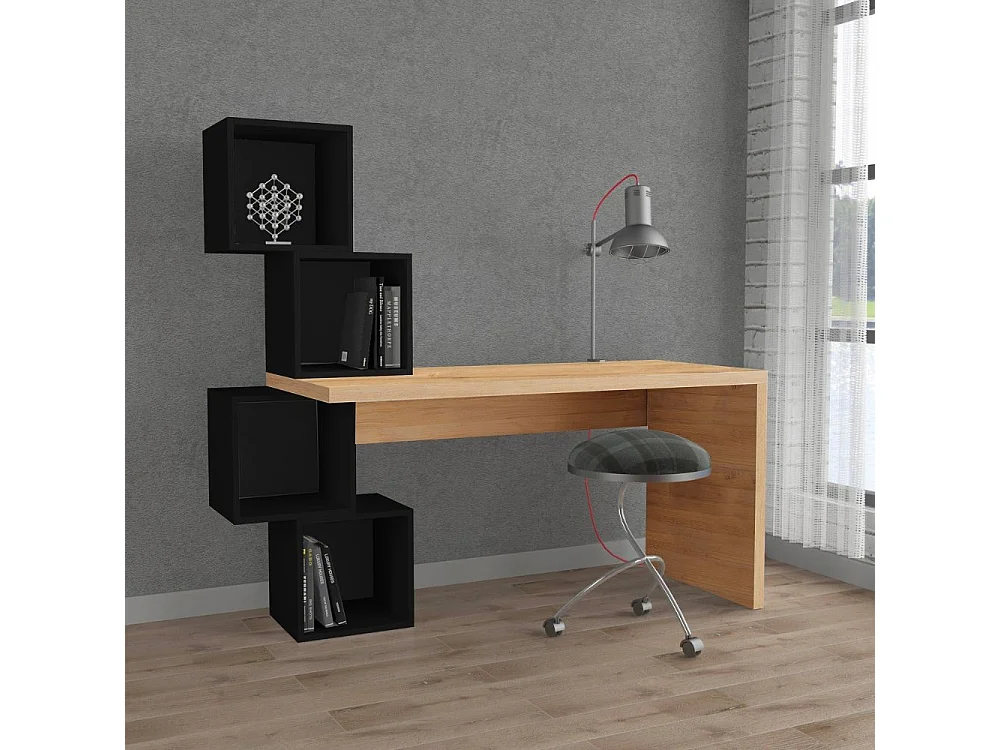 Scrivania con libreria Balance 153,5x60x140 colore rovere e nero