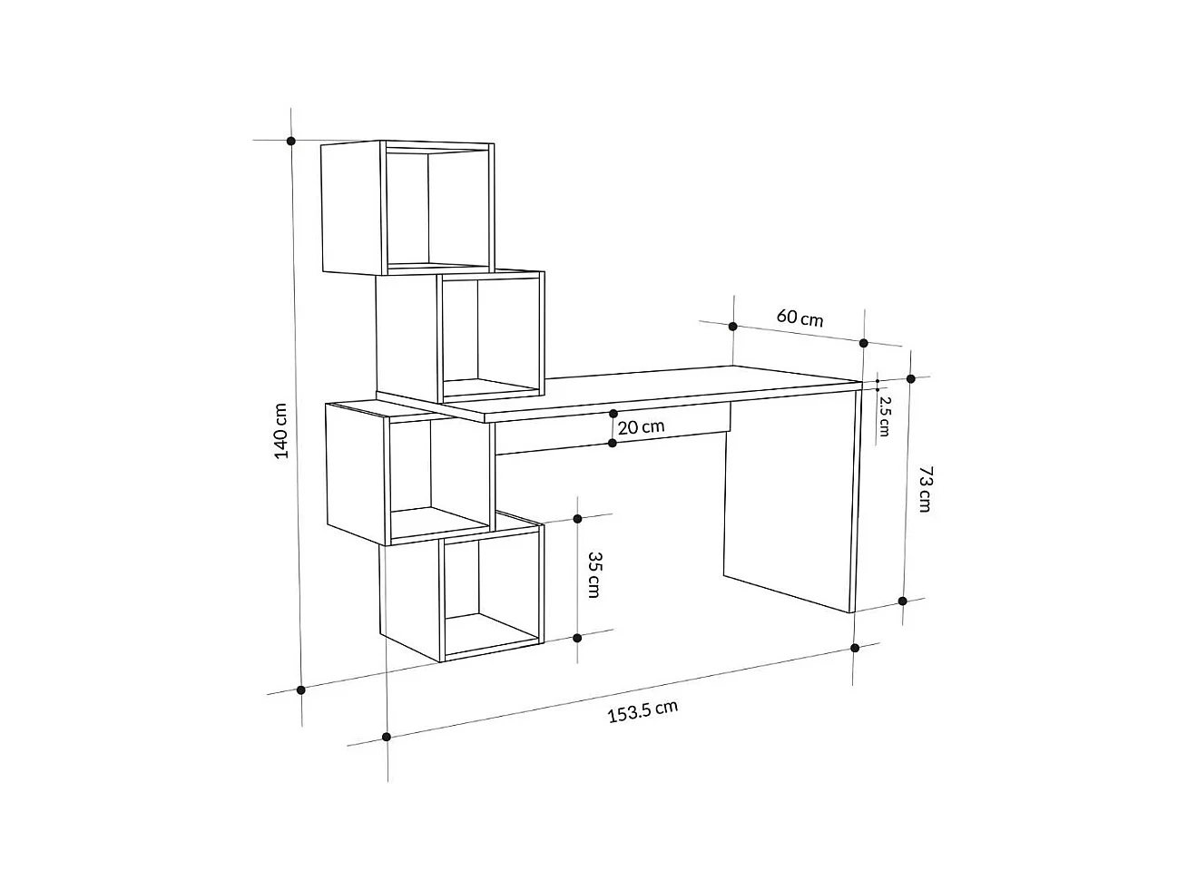 Scrivania con libreria Balance 153,5x60x140 colore rovere e nero