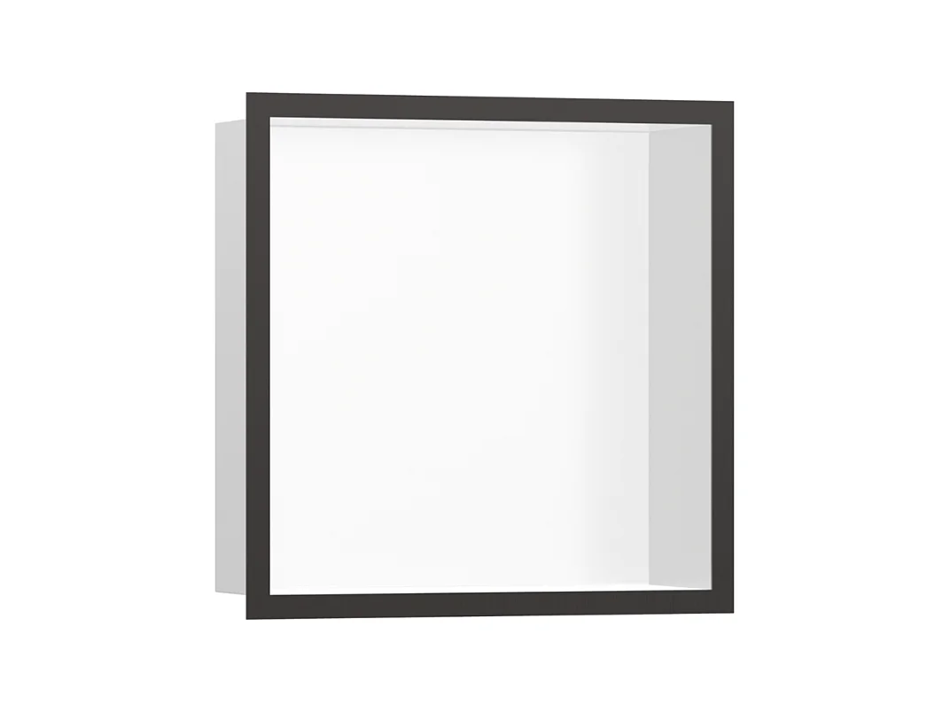 Niche murale fond blanc HANSGROHE XtraStoris cadre noir chromé brossé