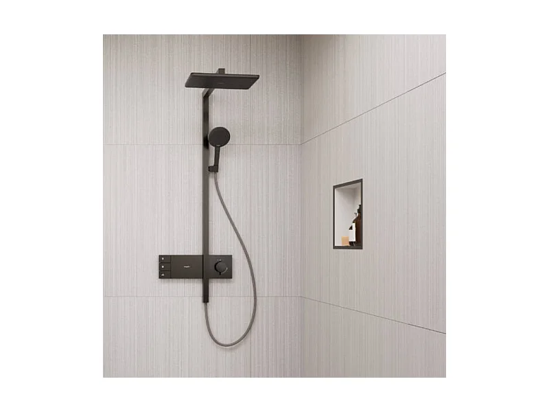 Niche murale fond blanc HANSGROHE XtraStoris cadre noir chromé brossé