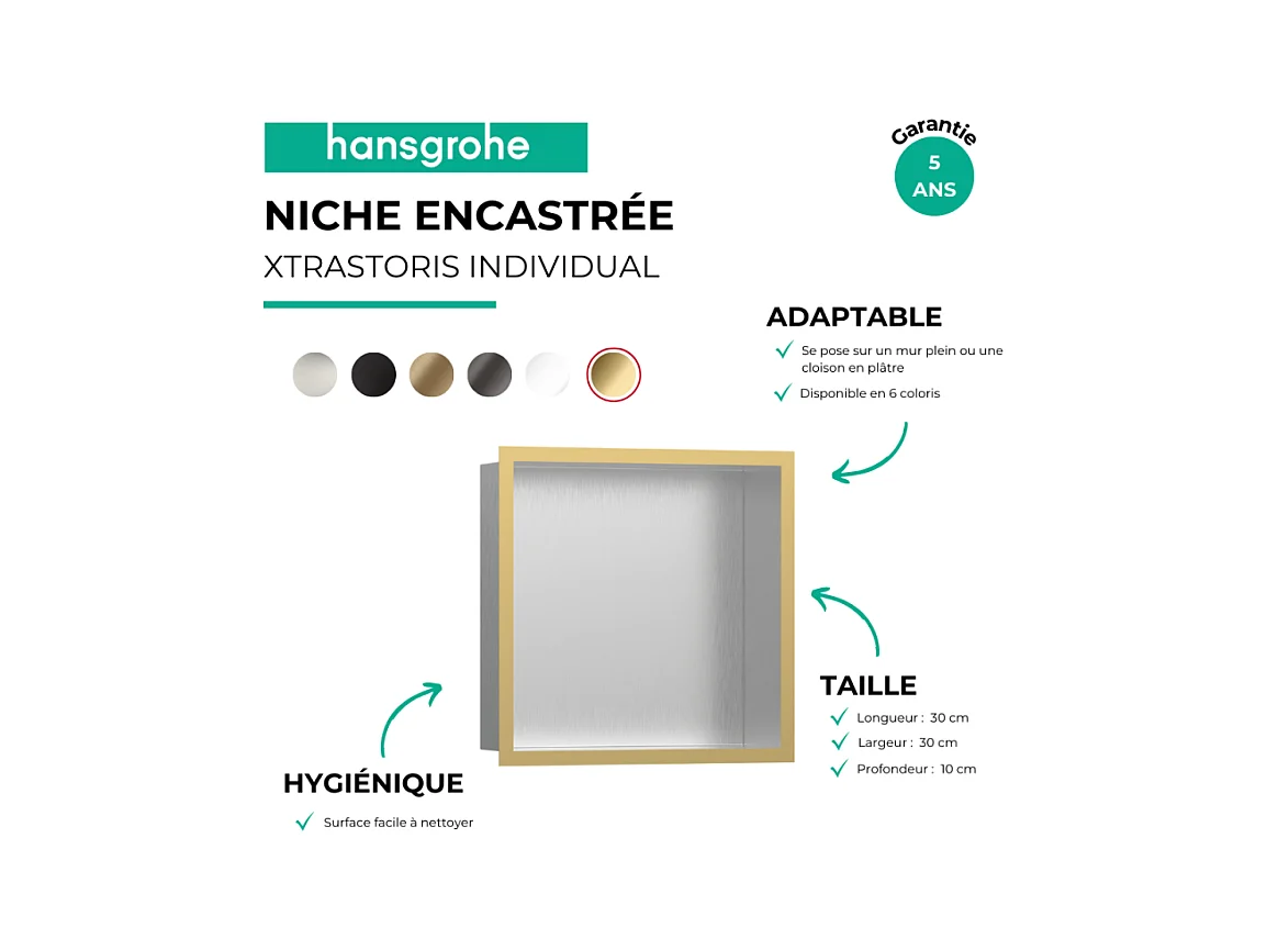 Niche murale fond acier HANSGROHE XtraStoris cadre aspect doré poli