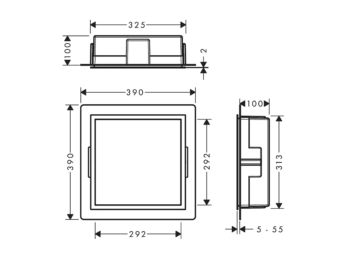 Niche murale fond acier HANSGROHE XtraStoris cadre noir chromé brossé