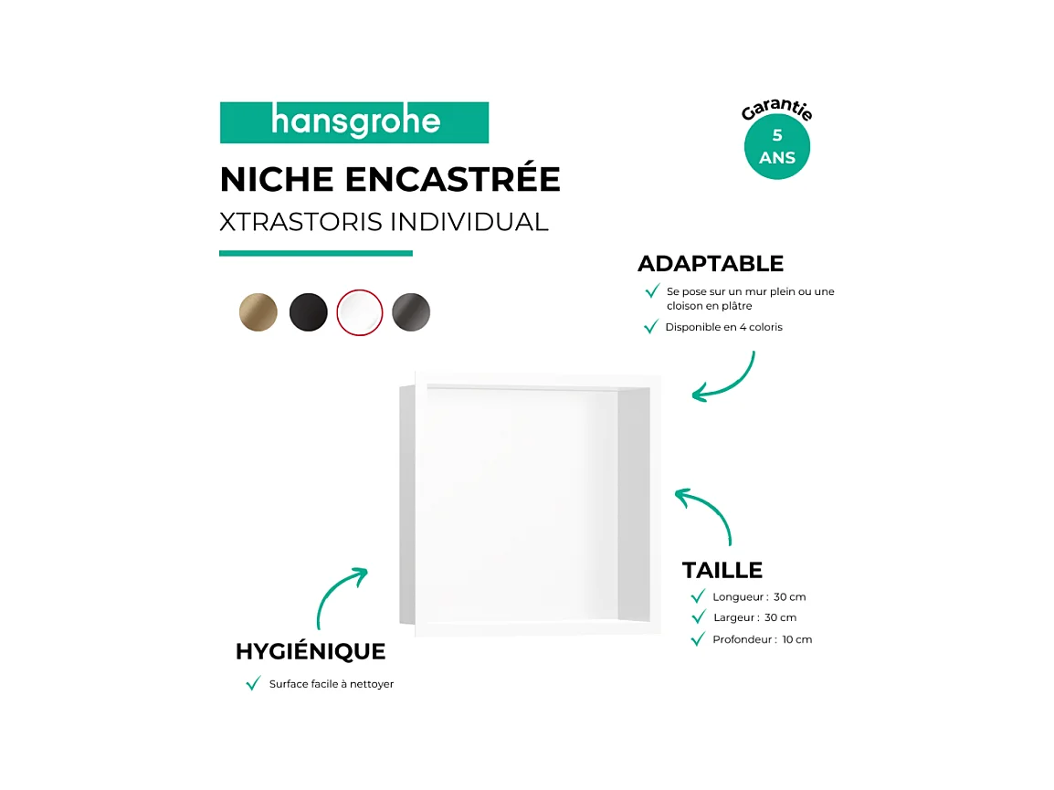 Niche murale fond blanc HANSGROHE XtraStoris cadre blanc mat