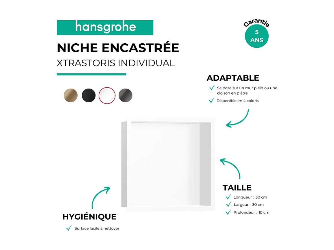 Niche murale fond blanc HANSGROHE XtraStoris cadre blanc mat