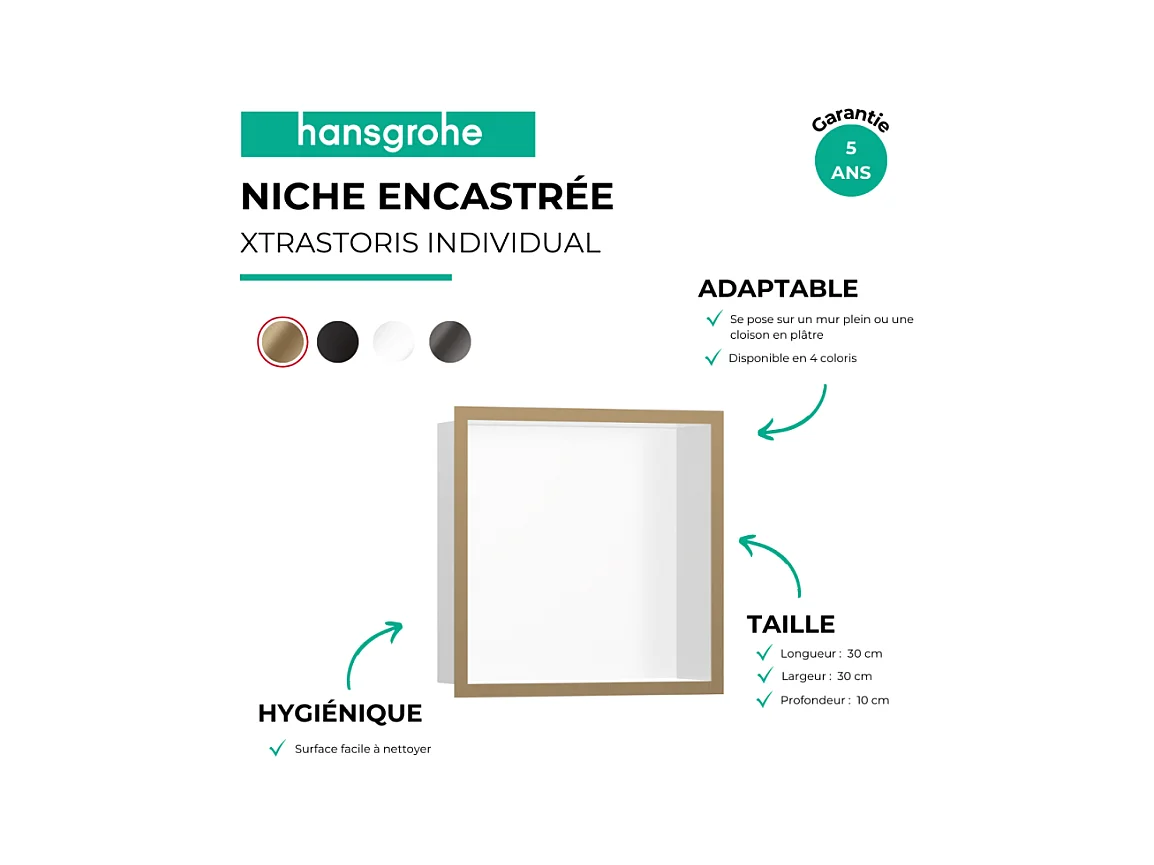 Niche murale fond blanc HANSGROHE XtraStoris cadre bronze brossé