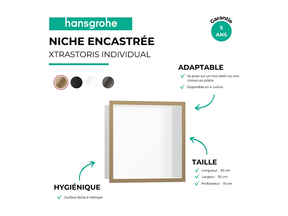 Niche murale fond blanc HANSGROHE XtraStoris cadre bronze brossé
