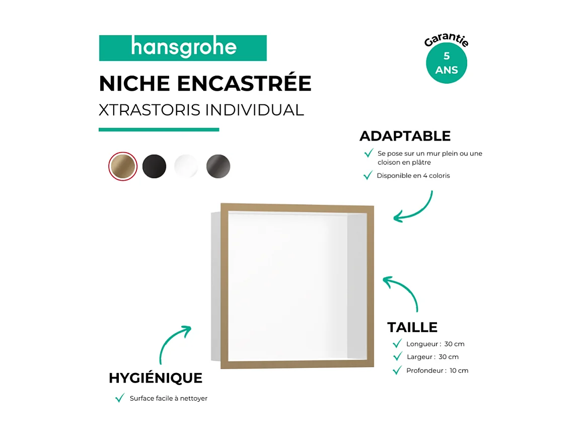 Niche murale fond blanc HANSGROHE XtraStoris cadre bronze brossé