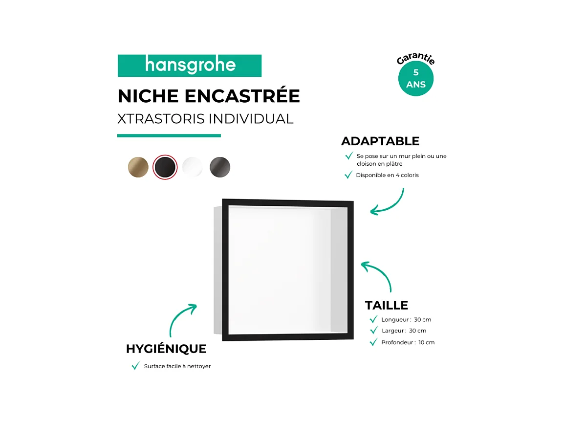 Niche murale fond blanc HANSGROHE XtraStoris cadre noir mat