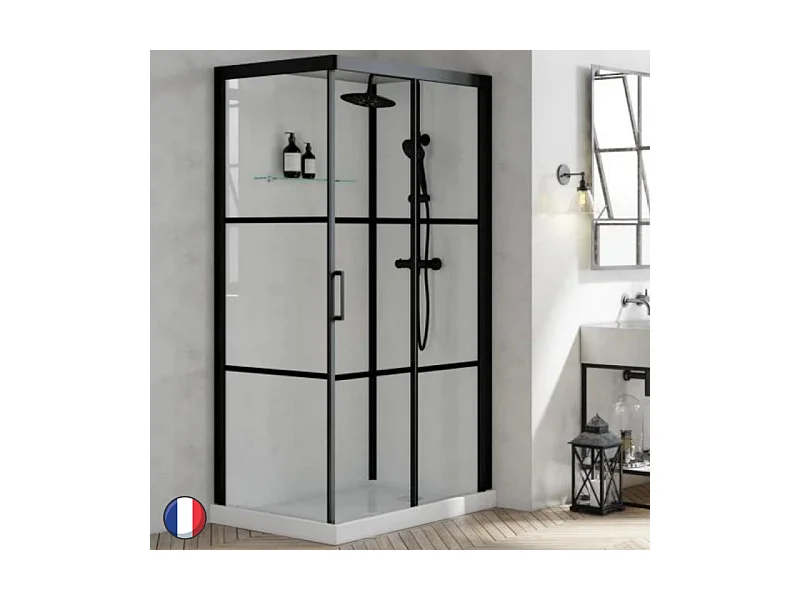 KINEDO Cabine de douche Brooklyn 90 X 90 Carré porte coulissante Noir