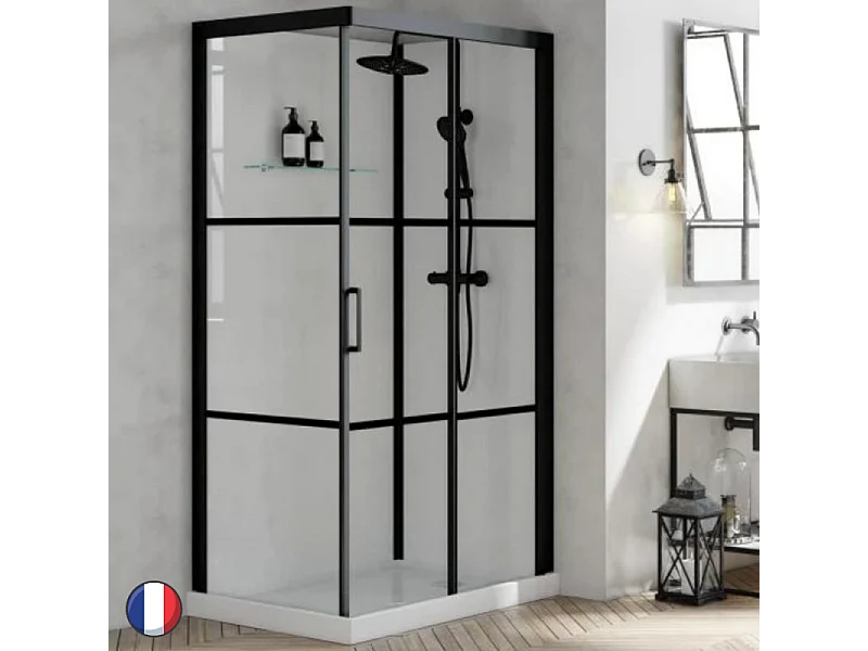 KINEDO Cabine de douche Brooklyn 90 X 90 Carré porte coulissante Noir