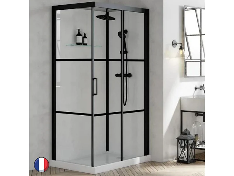 KINEDO Cabine de douche Brooklyn 90 X 90 Carré porte coulissante Noir