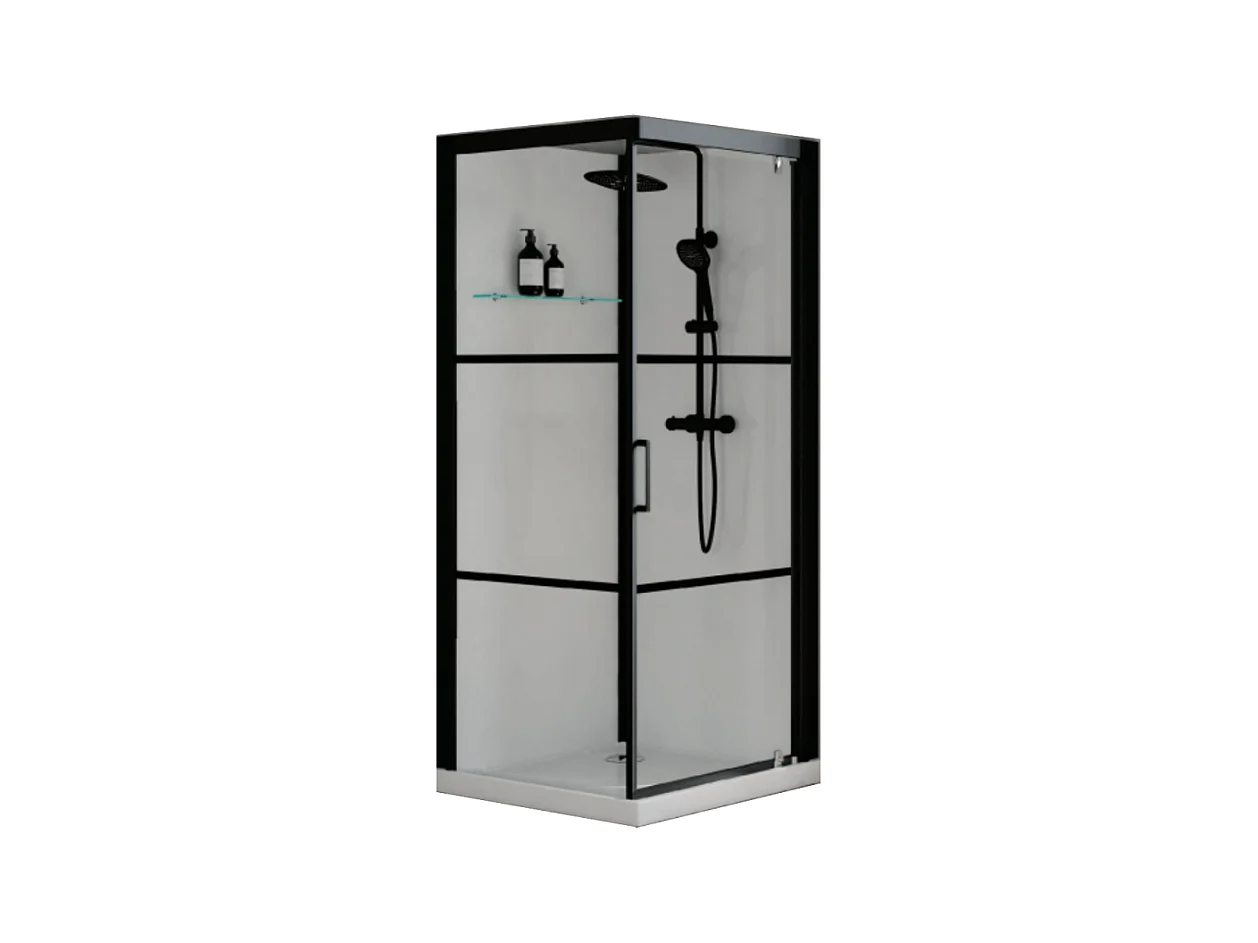 Cabine de douche complète carré Brooklyn factory noire 90