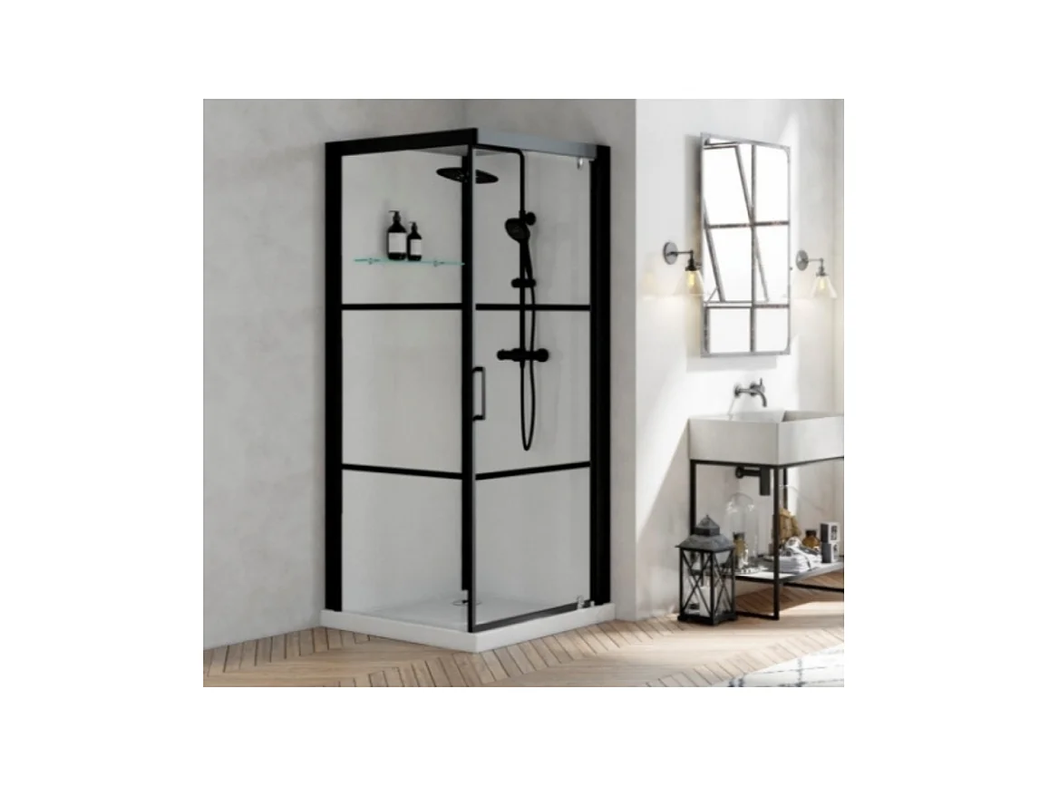 Cabine de douche complète carré Brooklyn factory noire 90