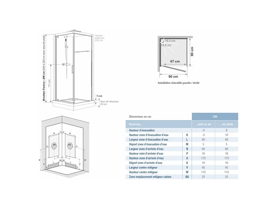 Cabine de douche complète carré Brooklyn factory noire 90