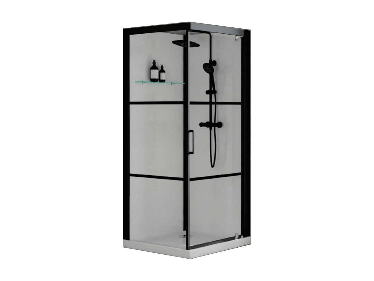 Cabine de douche complète carré Brooklyn factory noire 90