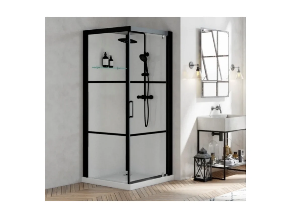 Cabine de douche complète carré Brooklyn factory noire 90