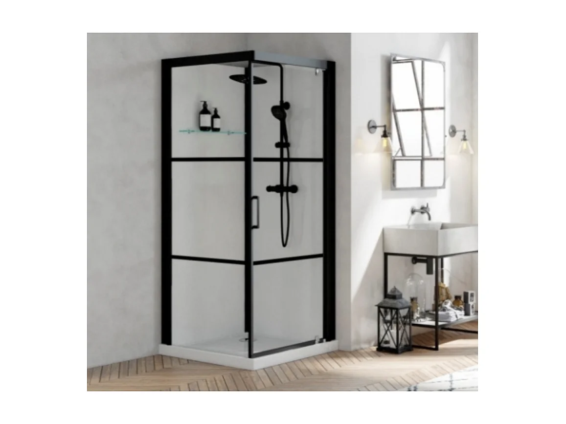 Cabine de douche complète carré Brooklyn factory noire 90