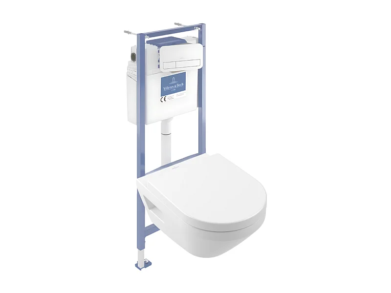 Pack WC suspendu sans bride Villeroy & Boch Architectura Twistflush [e³] rond + bâti-support sol et mur + plaque blanc