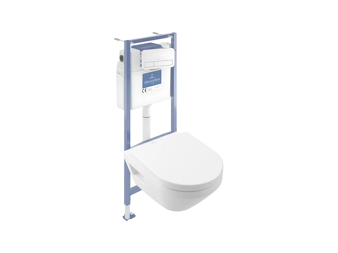Pack WC suspendu sans bride Villeroy & Boch Architectura Twistflush [e³] rond + bâti-support sol et mur + plaque blanc