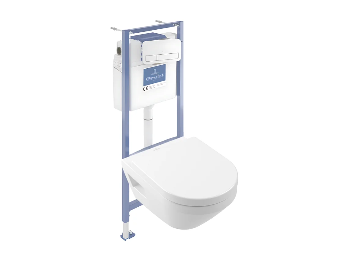 Pack WC suspendu sans bride Villeroy & Boch Architectura Twistflush [e³] rond + bâti-support sol et mur + plaque blanc