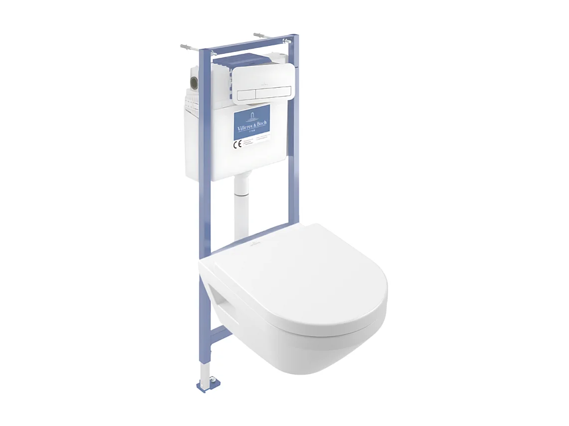 Pack WC suspendu sans bride Villeroy & Boch Architectura Twistflush [e³] rond + bâti-support sol et mur + plaque blanc