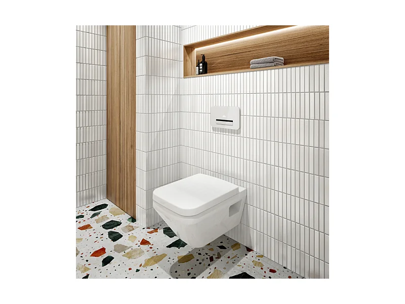 Pack WC suspendu sans bride Villeroy & Boch Architectura Twistflush [e³] rectangle+bâti-support ViConnect+plaque chrome brillant