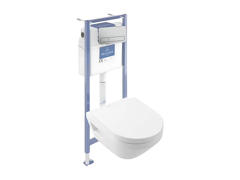 Pack WC suspendu sans bride Villeroy & Boch Architectura Twistflush [e³] rond + bâti-support sol et mur + plaque chrome mat
