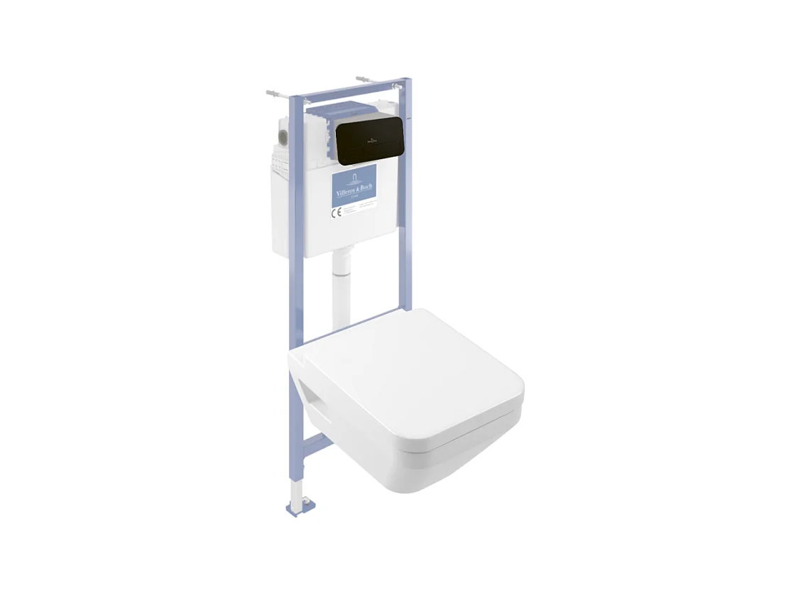 Pack WC suspendu sans bride Villeroy & Boch Architectura Twistflush [e³] rectangle + bâti-support sol et mur + plaque noir