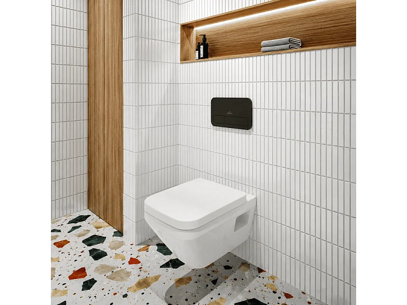 Pack WC suspendu sans bride Villeroy & Boch Architectura Twistflush [e³] rectangle + bâti-support sol et mur + plaque noir