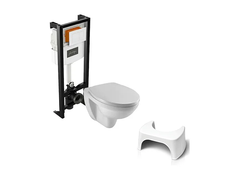 Pack WC suspendu sans bride JACOB DELAFON Patio + tabouret physiologique blanc