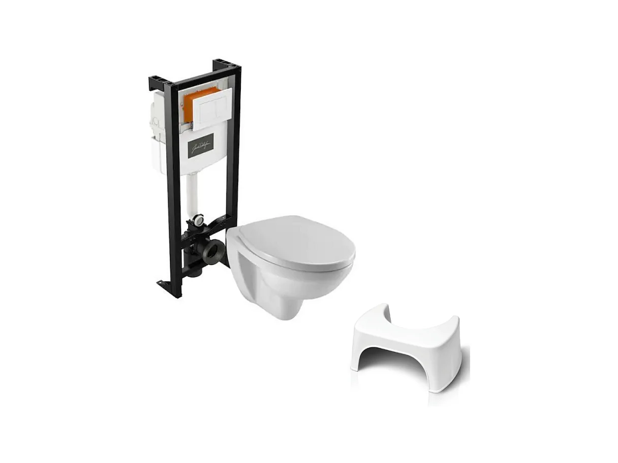 Pack WC suspendu sans bride JACOB DELAFON Patio + tabouret physiologique blanc