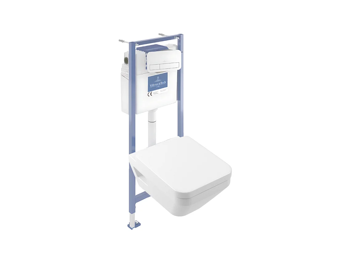 Pack WC suspendu sans bride Villeroy & Boch Architectura Twistflush [e³] rectangle + bâti-support sol et mur + plaque blanc