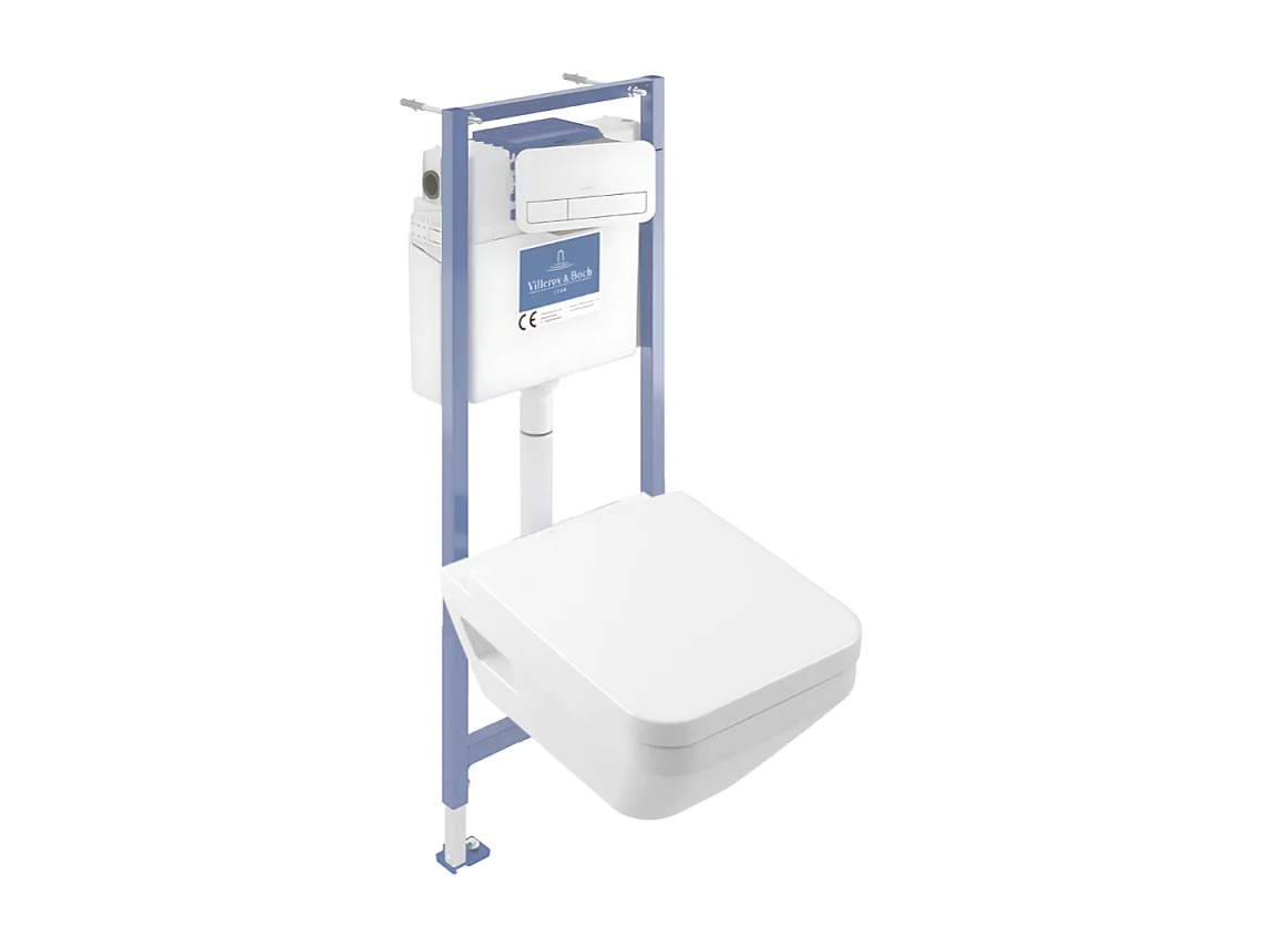 Pack WC suspendu sans bride Villeroy & Boch Architectura Twistflush [e³] rectangle + bâti-support sol et mur + plaque blanc