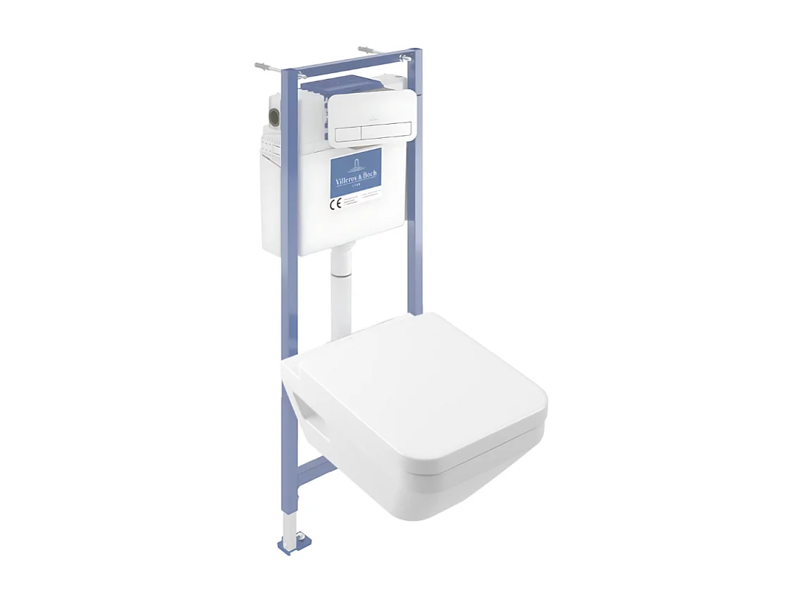 Pack WC suspendu sans bride Villeroy & Boch Architectura Twistflush [e³] rectangle + bâti-support sol et mur + plaque blanc