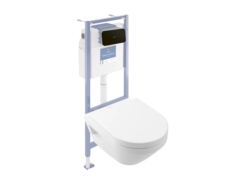 Pack WC suspendu sans bride Villeroy & Boch Architectura Twistflush [e³] rond + bâti-support sol et mur + plaque noir
