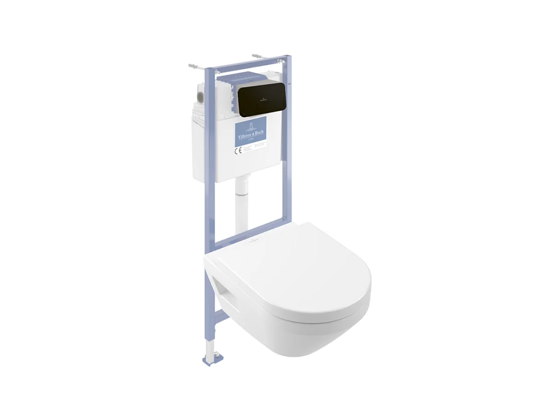 Pack WC suspendu sans bride Villeroy & Boch Architectura Twistflush [e³] rond + bâti-support sol et mur + plaque noir