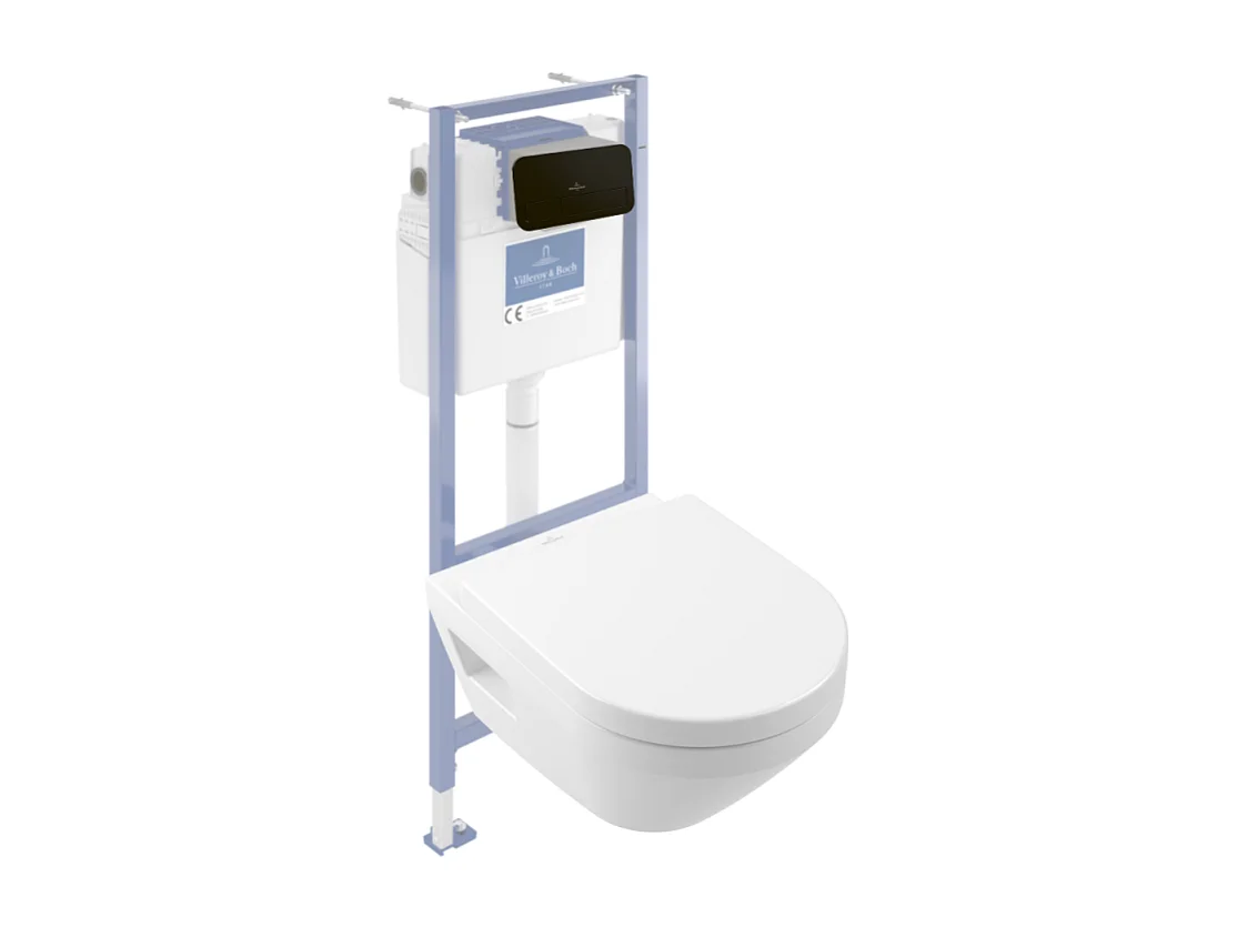 Pack WC suspendu sans bride Villeroy & Boch Architectura Twistflush [e³] rond + bâti-support sol et mur + plaque noir