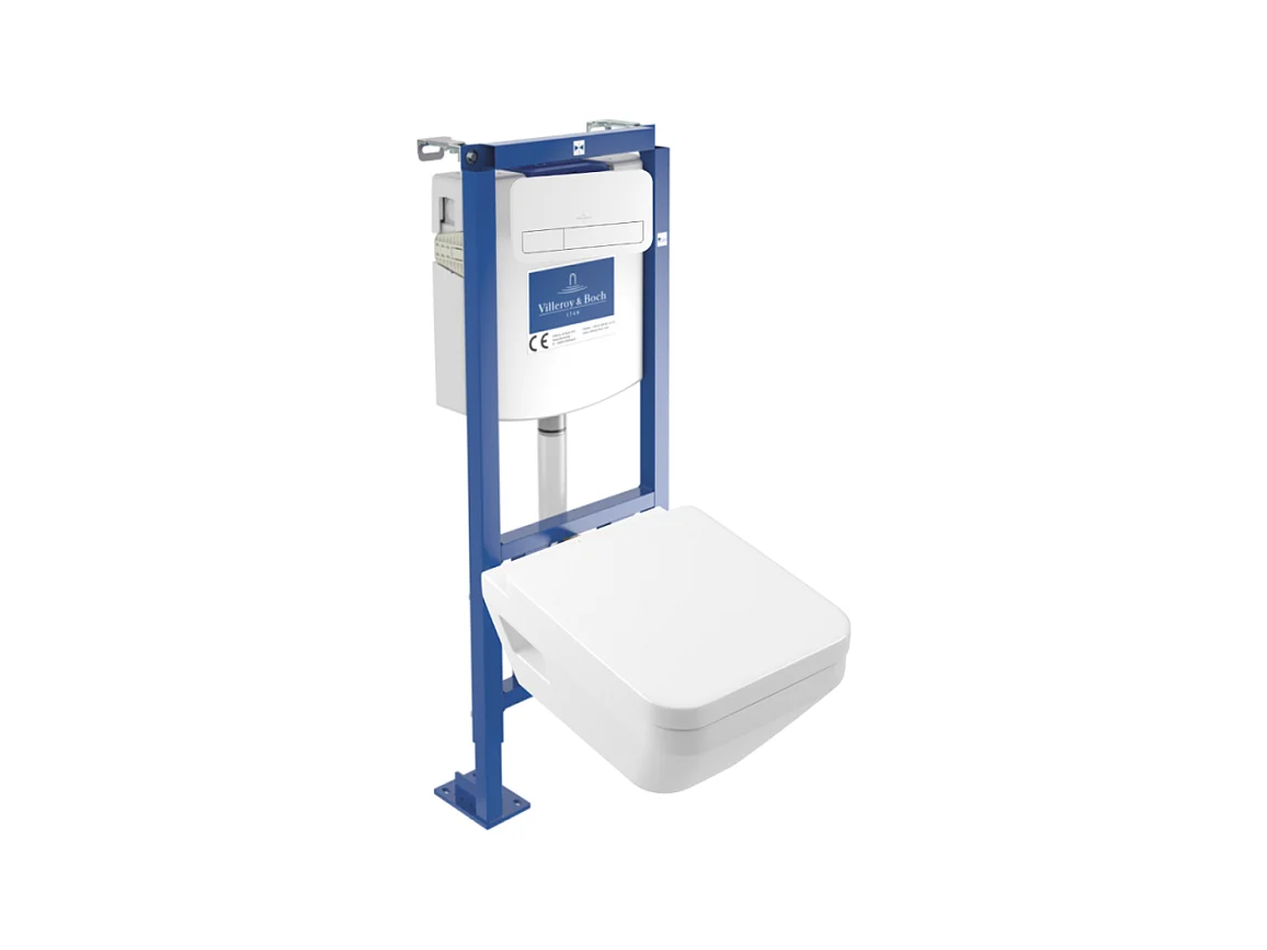 Pack WC suspendu sans bride Villeroy & Boch Architectura Twistflush [e³] rectangle + bâti-support ViConnect + plaque blanc