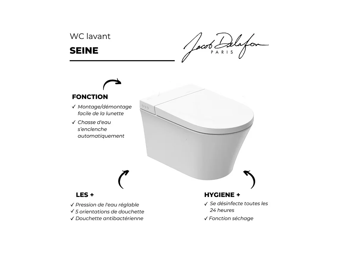 Pack WC lavant sans bride JACOB DELAFON Seine avec télécommande + bâti support