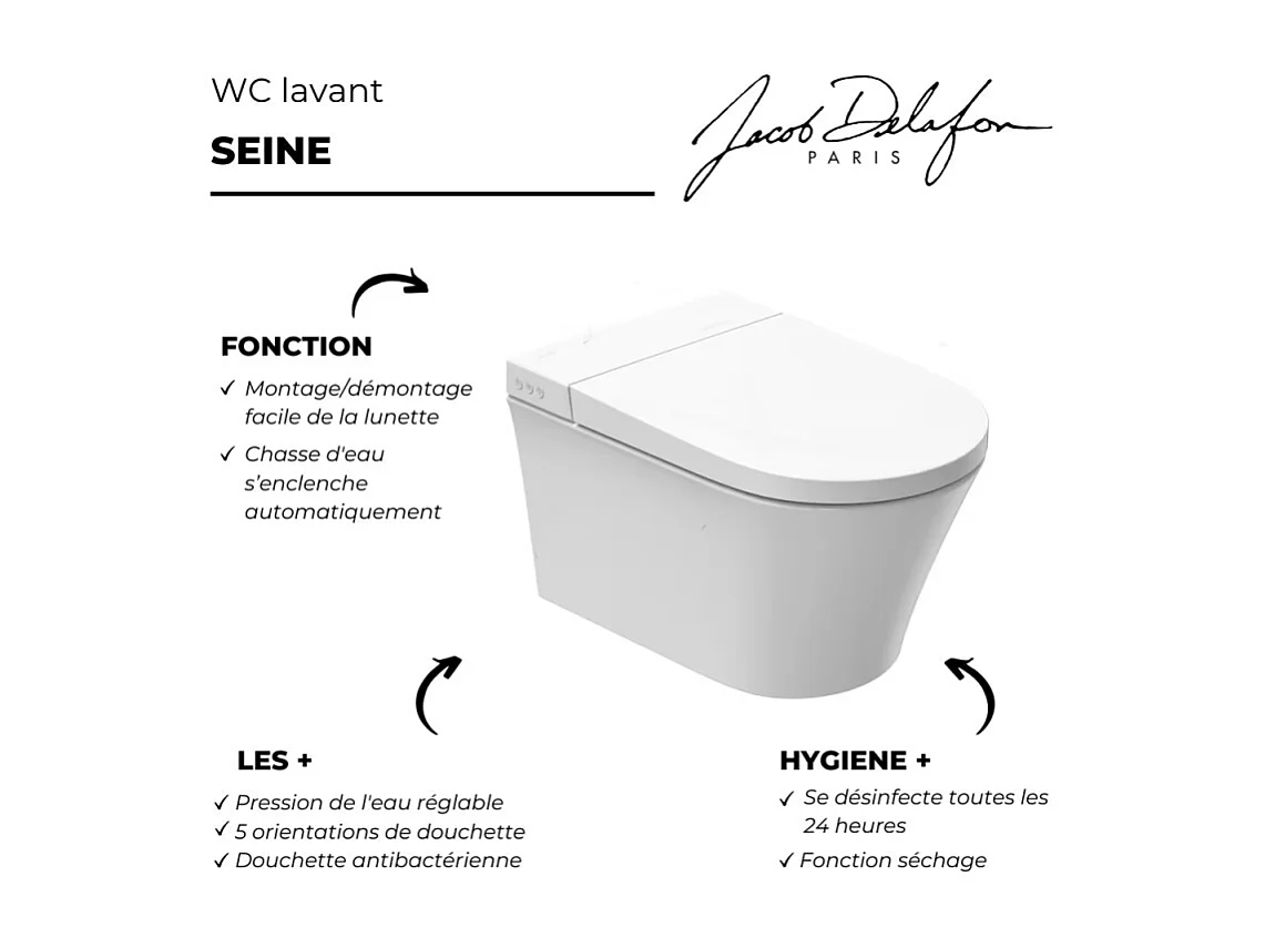 Pack WC lavant sans bride JACOB DELAFON Seine avec télécommande + bâti support