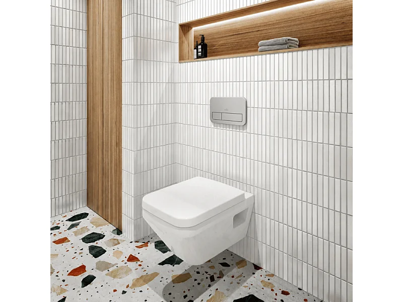 Pack WC suspendu sans bride Villeroy & Boch Architectura Twistflush [e³] rectangle + bâti-support sol et mur + plaque chrome mat