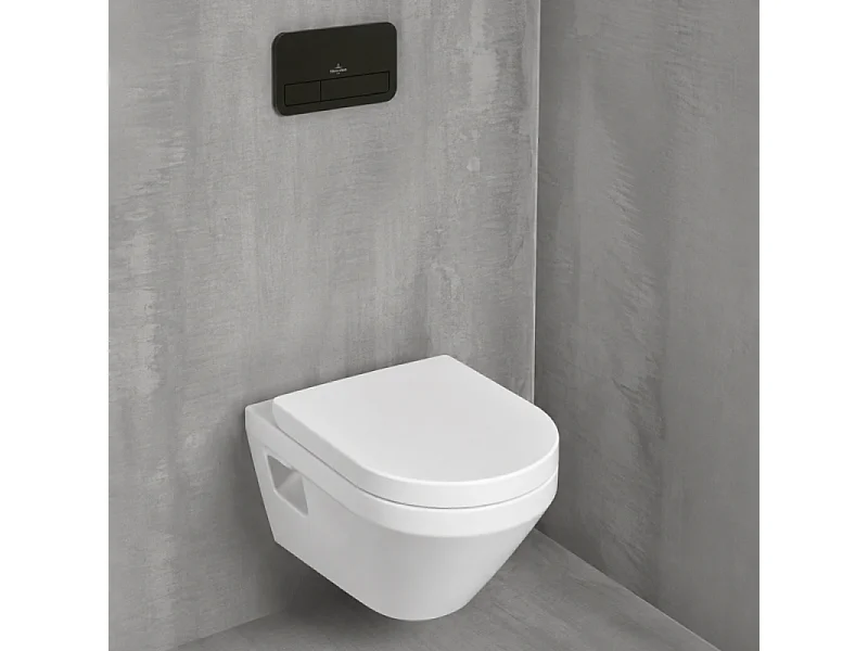 Pack WC suspendu sans bride Villeroy & Boch Architectura Twistflush [e³] rond + bâti-support ViConnect + plaque noir