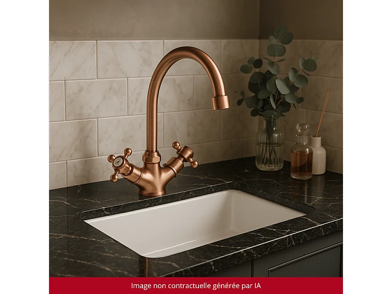 Mélangeur de cuisine bec col de cygne mobile PAINI Tiffany Cuivre