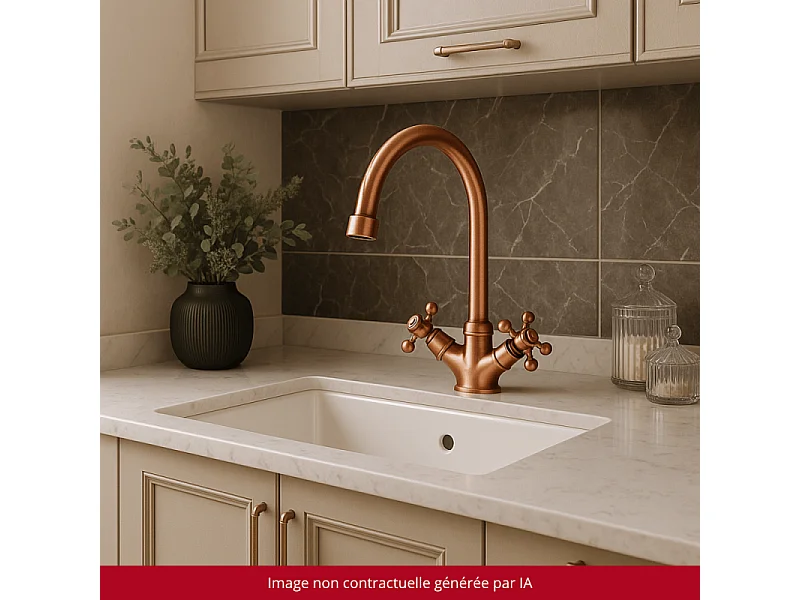 Mélangeur de cuisine bec col de cygne mobile PAINI Tiffany Cuivre
