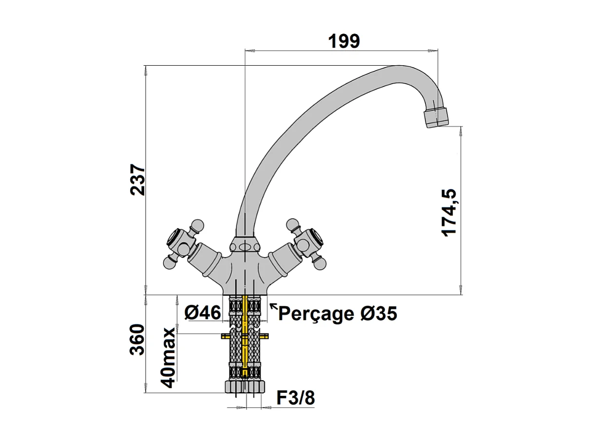 Mélangeur de cuisine bec col de cygne mobile PAINI Tiffany Cuivre