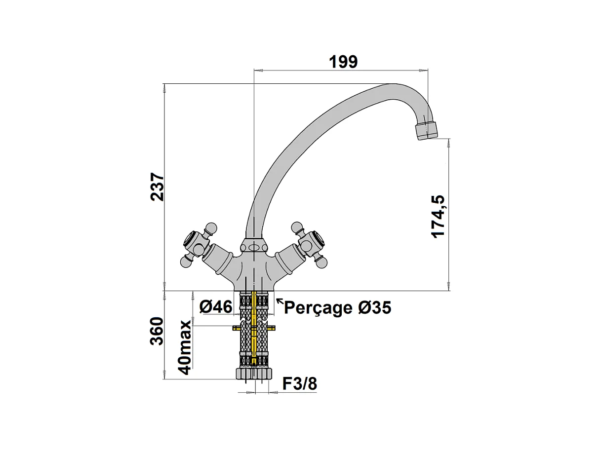 Mélangeur de cuisine bec col de cygne mobile PAINI Tiffany Vieux Bronze