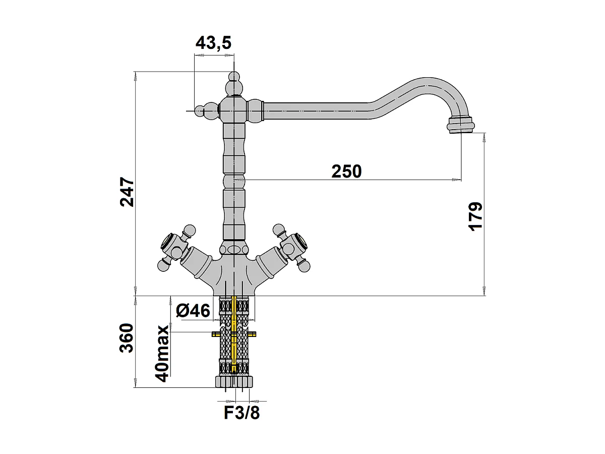 Mélangeur de cuisine bec rétro mobile PAINI Tiffany Vieux Cuivre
